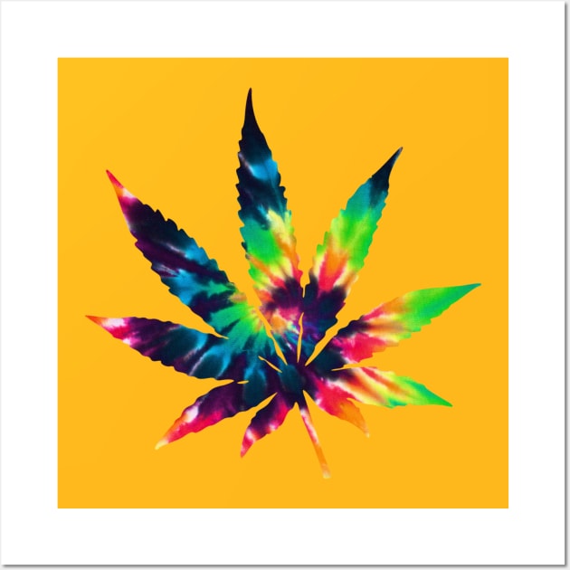 Weed Leaf Tie Dye Trippy Psychedelic Design Wall Art by NINE69